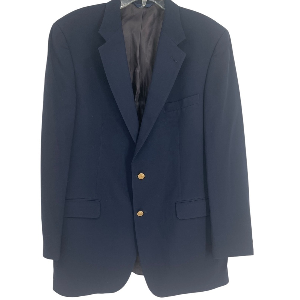 Brooks Brothers 346 Blazer Men Size 43L Navy Blue Worsted Wool Gold Buttons